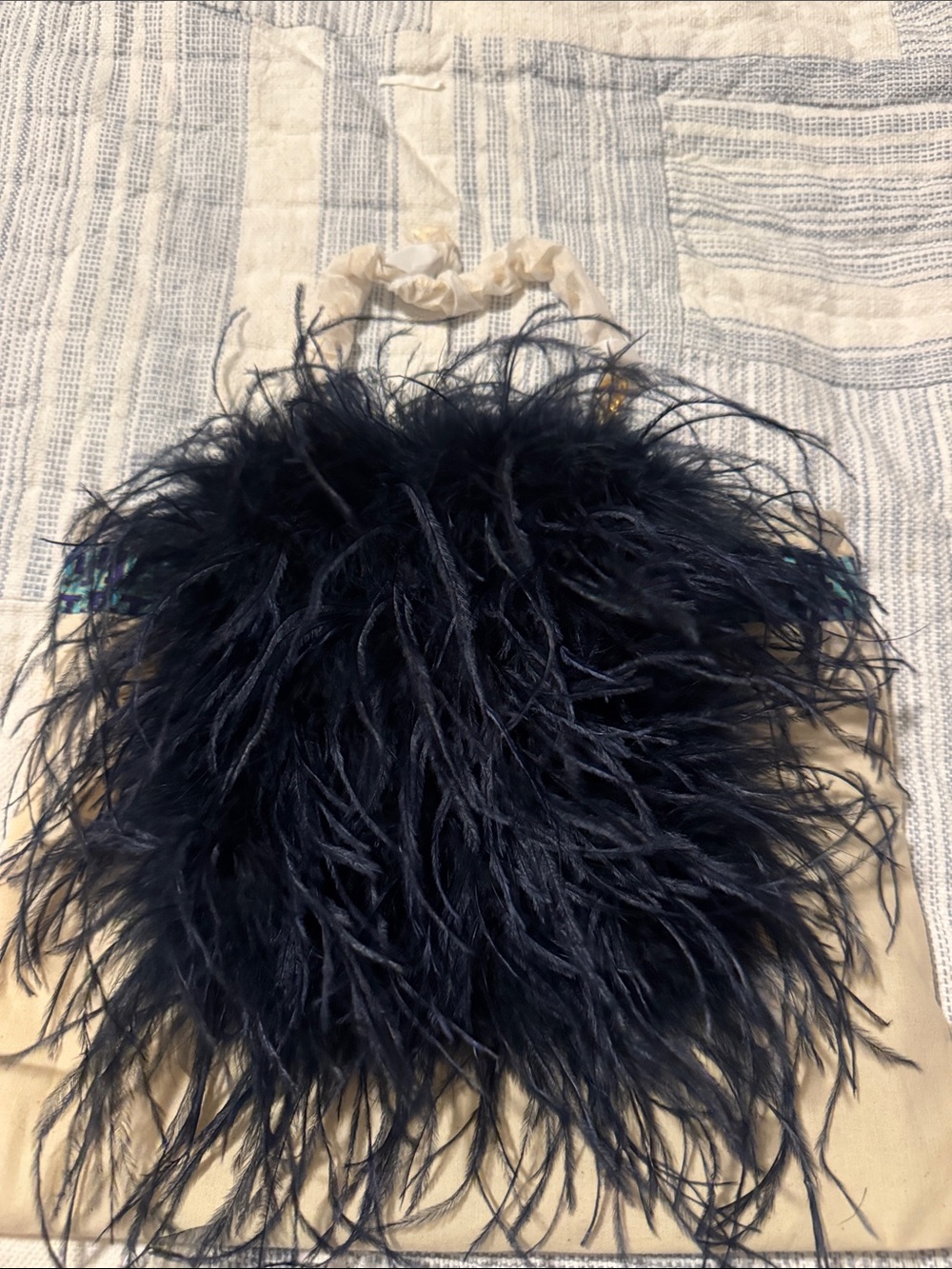 Tory Burch Navy Ostrich Feathered Gemini Chain  Bag NWOT.